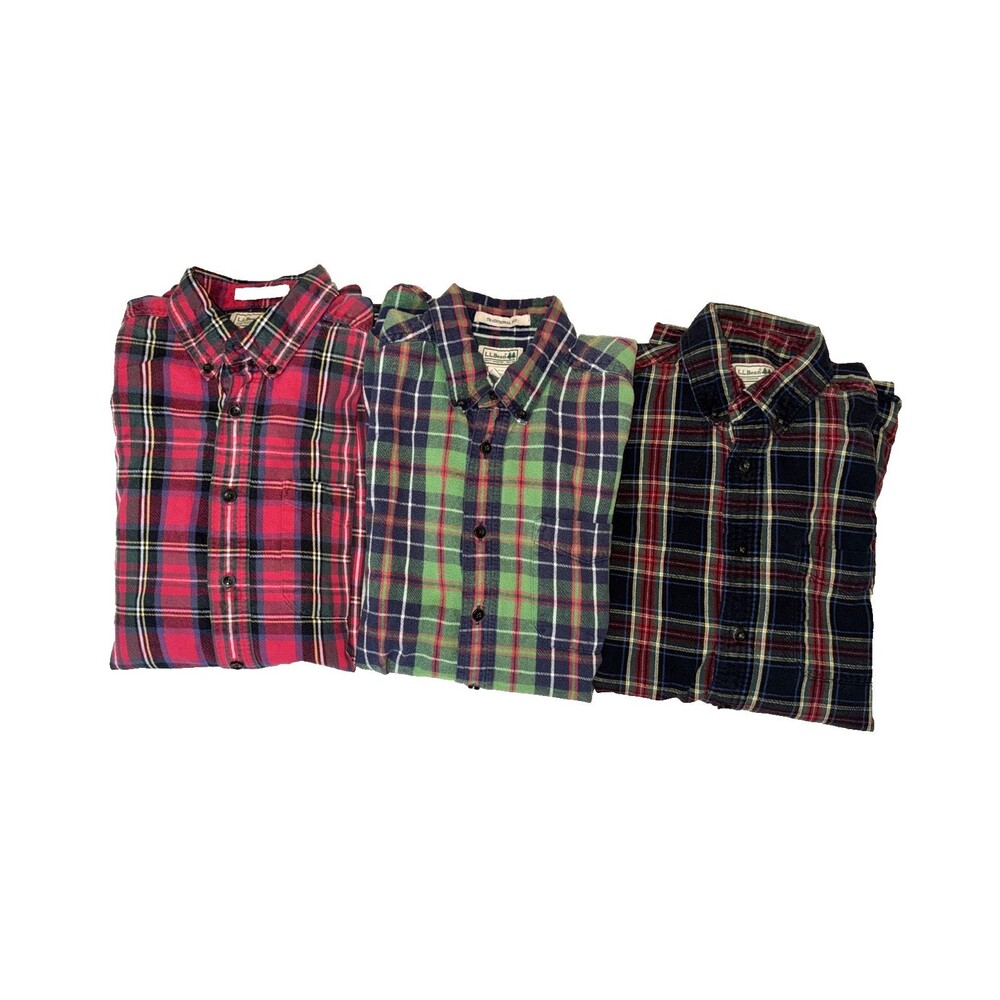 LL Bean Flannel Shirt Mens M Tall Plaid Button Down Classic Cabin Outdoor Lot 3